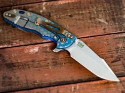 XM-18 3.5″ Skinny Harpoon Spanto-Honeycomb Fade-Stonewash-Gold/Blue-Blue G10