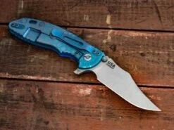 XM-18 3.5″ Bowie-Honeycomb Fade-Working Finish-Green/Blue-Blue G10