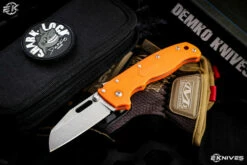 Demko Knives AD20.5 Shark Foot Shark Lock Folding Knife Orange Grivory 3″ Stonewash