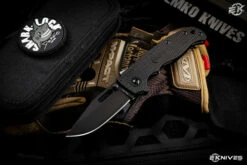 Demko Knives AD20.5 Clip Point Shark Lock Folding Knife Black Grivory 3″ Black DLC