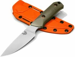 Benchmade 15600-01 Raghorn Fixed Blade Knife 4″ CPM-CruWear Satin Drop Point Blade, OD Green G10 Handles, Orange Boltaron Sheath