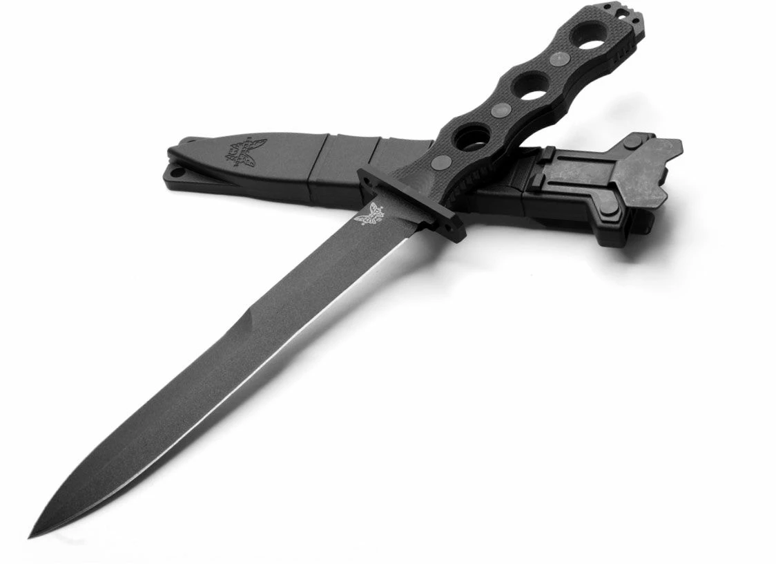Benchmade 185BK SOCP Fixed Blade Knife 7.11″ Black Double Edge Plain Dagger Blade, Black G10 Handles, Injection Molded Sheath 3 Benchmade 185BK SOCP Fixed Blade Knife 7.11″ Black Double Edge Plain Dagger Blade, Black G10 Handles, Injection Molded Sheath