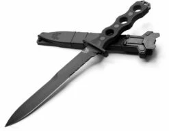 Benchmade 185SBK SOCP Fixed Blade Knife 7.11″ Black Double Edge Combo Dagger Blade, Black G10 Handles, Injection Molded Sheath