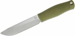 Benchmade Leuku Fixed Blade Bushcraft Knife 5.19″ CPM-3V Satin Drop Point, Ranger Green Santoprene Handles, Leather Sheath – 202