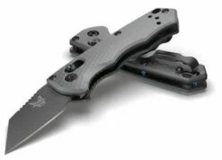 Benchmade 2950BK Partial AUTO Immunity Folding Knife 1.95″ CPM-M4 Cobalt Black Wharncliffe Blade, Crater Blue Billet Aluminum Handles