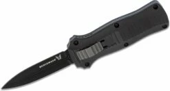 Benchmade Mini-Infidel Dagger AUTO OTF Knife 3.10″ D2 Black Double Edge Blade, Black Aluminum Handles – 3350BK