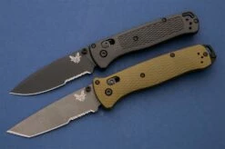 Benchmade Bailout AXIS Folding Knife 3.38″ CPM-M4 Gray Cerakote Tanto Combo Blade, Woodland Green Aluminum Handles – 537SGY-1 -SANFORD CUSTOM KNIVES Sales BM535SBK2 BM537SGY1 LSR1