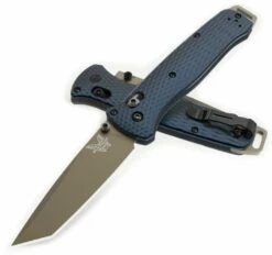 Benchmade 537FE-02 Bailout AXIS Folding Knife 3.38″ CPM-M4 Flat Dark Earth Tanto Plain Blade, Crater Blue Aluminum Handles