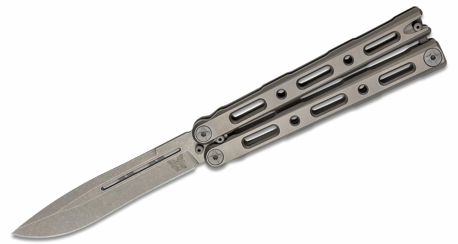 Benchmade 85 Billet Ti Balisong Butterfly 4.4″ CPM-S30V Drop Point Blade, Titanium Handles, Magnetic Latch, Nylon Pouch 3 Benchmade 85 Billet Ti Balisong Butterfly 4.4″ CPM-S30V Drop Point Blade, Titanium Handles, Magnetic Latch, Nylon Pouch
