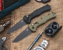 Benchmade 9070BK Claymore AUTO Folding Knife 3.6″ CPM-D2 Cobalt Black Drop Point Plain Blade, Black Grivory Handles -SANFORD CUSTOM KNIVES Sales BM9070BK1 BM9070BK LSR40 1