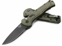 Benchmade 9071BK-1 Claymore AUTO Folding Knife 3.6″ CPM-D2 Cobalt Black Tanto Plain Blade, Ranger Green Grivory Handles