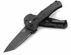 Benchmade 9071BK Claymore AUTO Folding Knife 3.6″ CPM-D2 Cobalt Black Tanto Plain Blade, Black Grivory Handles