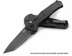 Benchmade 9071SBK Claymore AUTO Folding Knife 3.6″ CPM-D2 Cobalt Black Tanto Combo Blade, Black Grivory Handles
