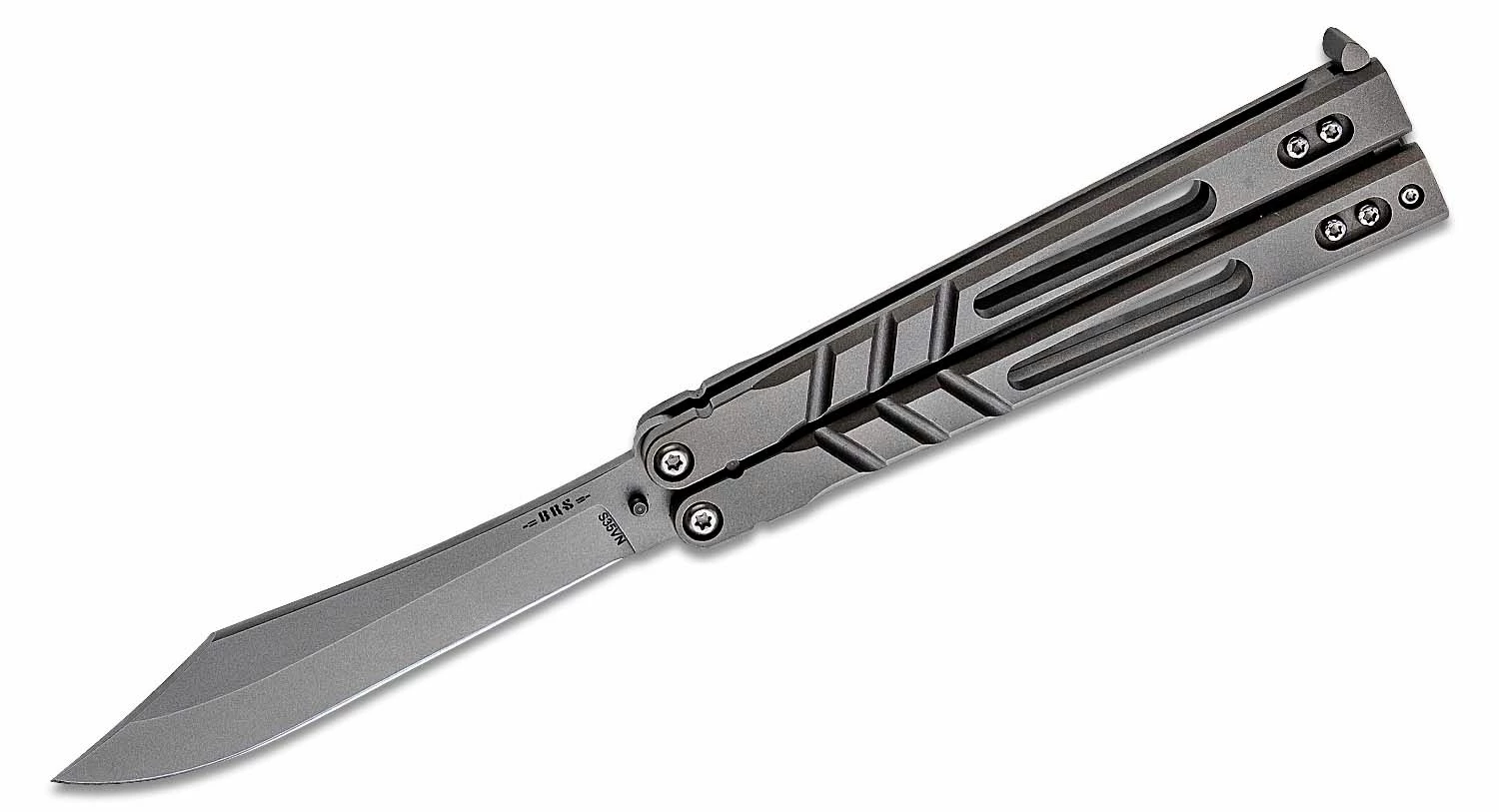 BRS Bladerunners Systems Alpha Beast 3.0 Balisong Butterfly 4.5″ CPM-S35VN Clip Point Blade, Titanium Handles 3 BRS Bladerunners Systems Alpha Beast 3.0 Balisong Butterfly 4.5″ CPM-S35VN Clip Point Blade, Titanium Handles