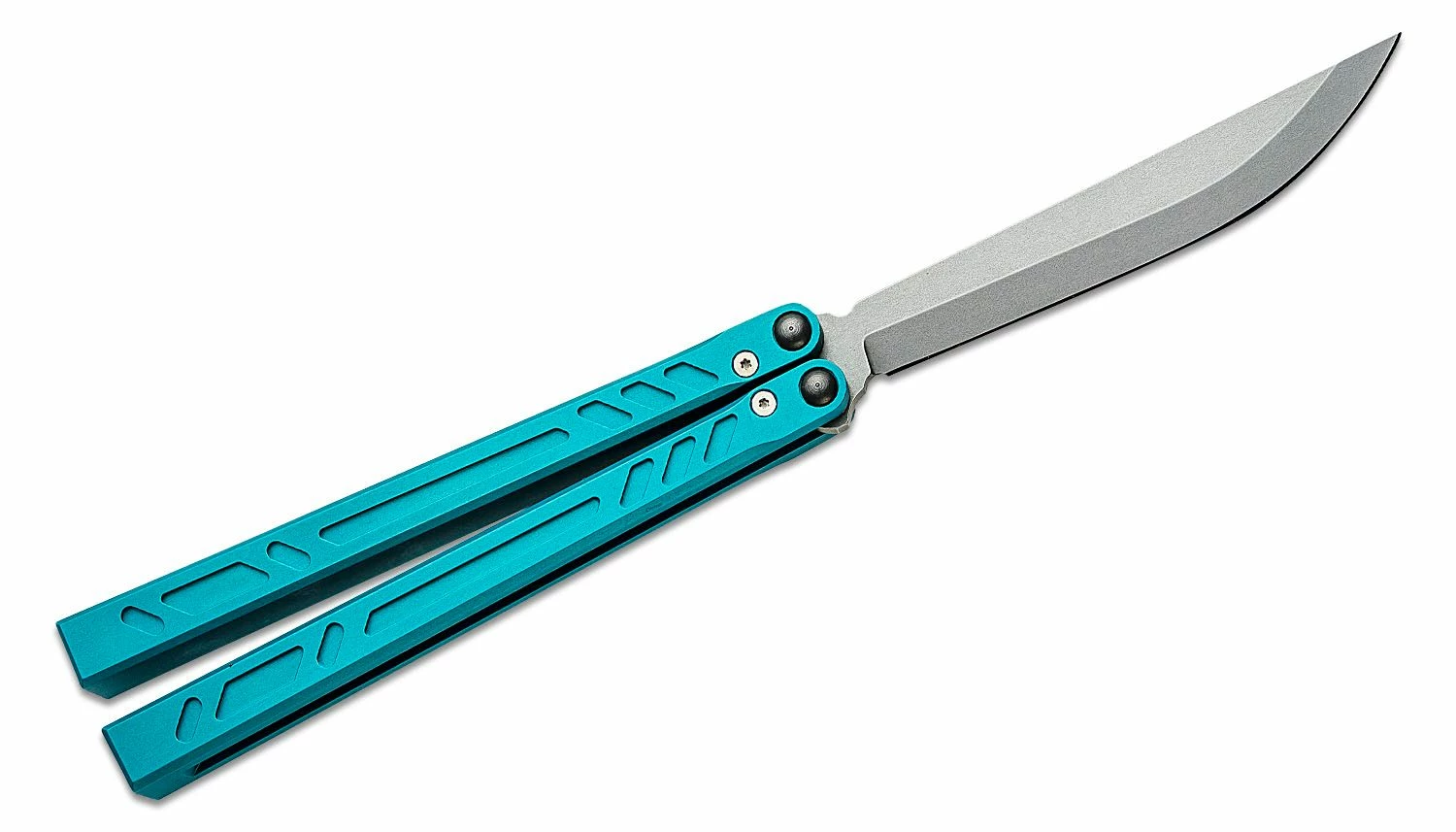 BRS Bladerunners Systems Barebones Balisong Butterfly Knife 4.5″ 154CM Stonewashed Bayonet Blade, Blue Channel Milled Aluminum Handles – Bushing Pivot 4 BRS Bladerunners Systems Barebones Balisong Butterfly Knife 4.5″ 154CM Stonewashed Bayonet Blade, Blue Channel Milled Aluminum Handles – Bushing Pivot - Image 2
