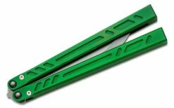 BRS Bladerunners Systems Barebones Balisong Butterfly Knife 4.5″ 154CM Stonewashed Bayonet Blade, Green Channel Milled Aluminum Handles – Bushing Pivot -SANFORD CUSTOM KNIVES Sales BRSBBALCGR 4
