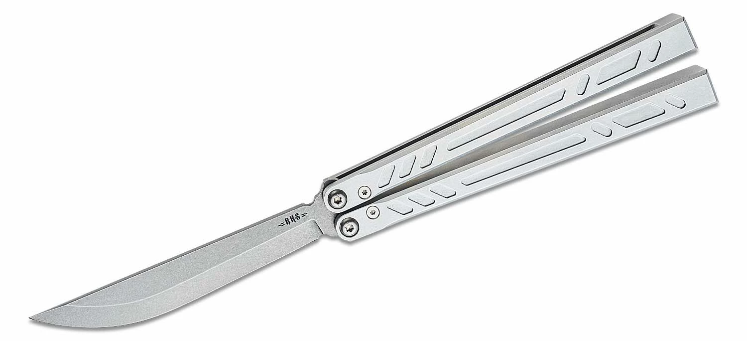 BRS Bladerunners Systems Barebones Balisong Butterfly Knife 4.5″ 154CM Stonewashed Bayonet Blade, Channel Milled Aluminum Handles – Bushing Pivot 3 BRS Bladerunners Systems Barebones Balisong Butterfly Knife 4.5″ 154CM Stonewashed Bayonet Blade, Channel Milled Aluminum Handles – Bushing Pivot