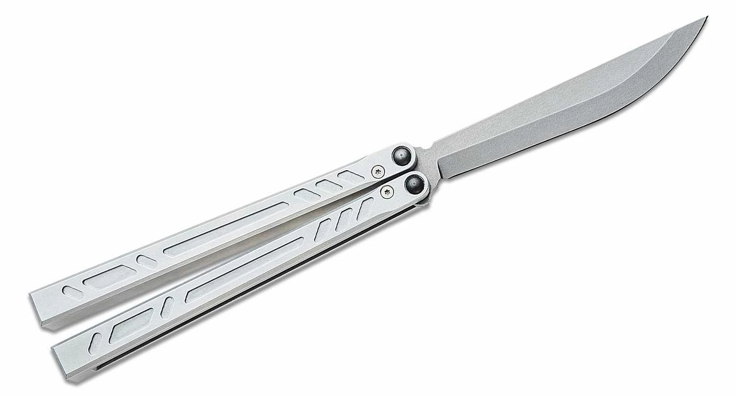 BRS Bladerunners Systems Barebones Balisong Butterfly Knife 4.5″ 154CM Stonewashed Bayonet Blade, Channel Milled Aluminum Handles – Bushing Pivot 4 BRS Bladerunners Systems Barebones Balisong Butterfly Knife 4.5″ 154CM Stonewashed Bayonet Blade, Channel Milled Aluminum Handles – Bushing Pivot - Image 2