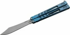 BRS Bladerunners Systems Premium Alpha Beast Balisong Butterfly 4.5″ 154CM Clip Point Blade, Blue Anodized Titanium Handles