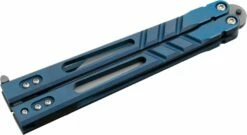 BRS Bladerunners Systems Premium Alpha Beast Balisong Butterfly 4.5″ 154CM Clip Point Blade, Blue Anodized Titanium Handles -SANFORD CUSTOM KNIVES Sales BRSPABBLUtb 1