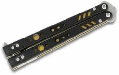 BRS Bladerunners Systems Premium Replicant Balisong Butterfly 4.55″ 154CM Alt Blade, Black G10 Handles, Gold Liners And Clip -SANFORD CUSTOM KNIVES Sales BRSPRPLCTBKALTb