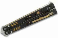 BRS Bladerunners Systems Premium Replicant Balisong Butterfly 4.55″ 154CM Alt Blade, Black G10 Handles, Gold Liners And Clip -SANFORD CUSTOM KNIVES Sales BRSPRPLCTBKALTc