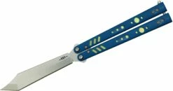 BRS Bladerunners Systems Premium Replicant Balisong Butterfly 4.55″ 154CM Clip Point Tanto Blade, Blue G10 Handles, Green Liners And Clip