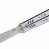 BRS Bladerunners Systems Premium Replicant Balisong Butterfly 4.55″ 154CM Clip Point Tanto Blade, White G10 Handles, Purple Liners And Clip