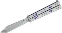 BRS Bladerunners Systems Premium Replicant Balisong Butterfly 4.55″ 154CM Clip Point Tanto Blade, White G10 Handles, Purple Liners And Clip