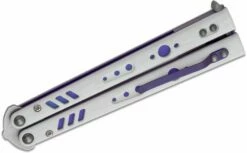 BRS Bladerunners Systems Premium Replicant Balisong Butterfly 4.55″ 154CM Clip Point Tanto Blade, White G10 Handles, Purple Liners And Clip -SANFORD CUSTOM KNIVES Sales BRSPRPLCTWT 3
