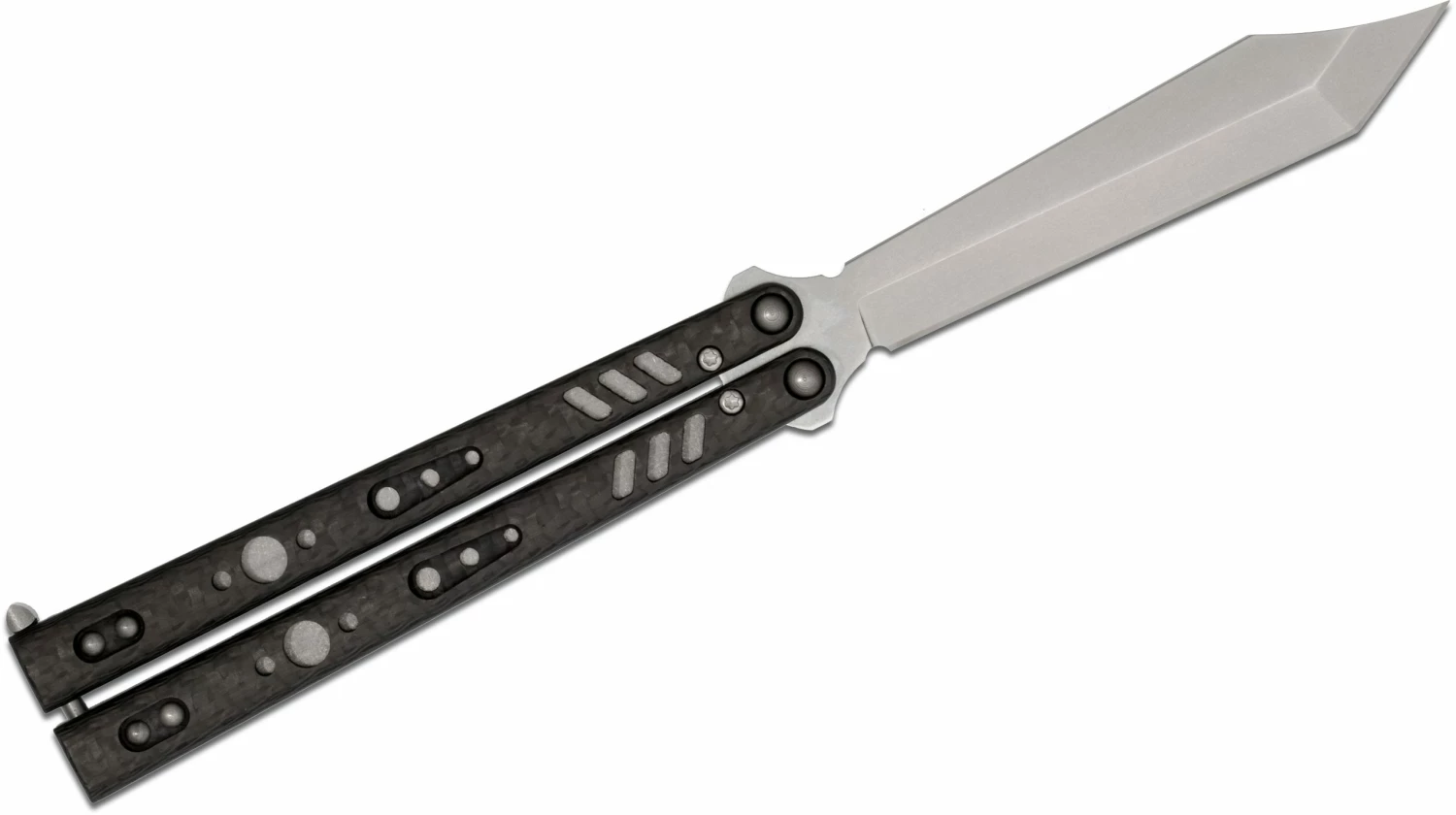 BRS Bladerunners Systems Carbon Fiber Replicant Balisong Butterfly 4.55″ 154CM Clip Point Tanto Blade, Carbon Fiber Handles 4 BRS Bladerunners Systems Carbon Fiber Replicant Balisong Butterfly 4.55″ 154CM Clip Point Tanto Blade, Carbon Fiber Handles - Image 2