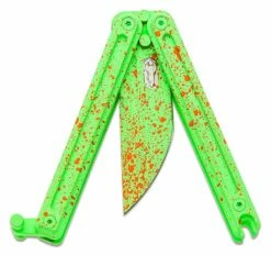 D Rocket Designs Mid-Tech Micro Parabellum Balisong Knife 2″ M390 Zombie Splatter Cerakote Japanese Tanto Blade And Machined Titanium Handles, Low-Pocket Latch -SANFORD CUSTOM KNIVES Sales DRKMPBZS 1