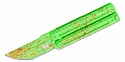D Rocket Designs Mid-Tech Micro Parabellum Balisong Knife 2″ M390 Zombie Splatter Cerakote Japanese Tanto Blade And Machined Titanium Handles, Low-Pocket Latch