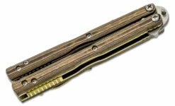 Emerson Custom Bali-Bowie Butterfly Knife 4″ Stonewashed Clip Point Blade With Wave, Maple Richlite Handles With Gold Accents – Balisong 8 Emerson Custom Bali-Bowie Butterfly Knife 4″ Stonewashed Clip Point Blade With Wave, Maple Richlite Handles With Gold Accents – Balisong -SANFORD CUSTOM KNIVES Sales EMCUSTOMBALIBWMGnb