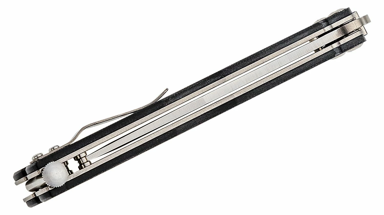 Emerson Hand-Ground Bali-Longhorse Butterfly Knife 4″ Stonewashed Drop Point Blade, Black G10 Handles – Balisong 6 Emerson Hand-Ground Bali-Longhorse Butterfly Knife 4″ Stonewashed Drop Point Blade, Black G10 Handles – Balisong - Image 4