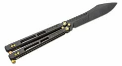 EOS Trident Balisong Butterfly Knife 4.15″ S30V Black Harpoon Blade, Black Milled Titanium Handles, Gold Hardware -SANFORD CUSTOM KNIVES Sales EOSTRDTBKGDn 2