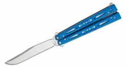 EPS Knives G10 Wraith Balisong Butterfly 4.6″ 154CM Satin Bowie Blade, Blue G10 Handles – Bushing Pivot