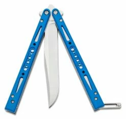 EPS Knives G10 Wraith Balisong Butterfly 4.6″ 154CM Satin Bowie Blade, Blue G10 Handles – Bushing Pivot -SANFORD CUSTOM KNIVES Sales EPSWRTHG10BL 3