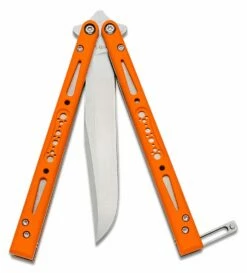 EPS Knives G10 Wraith Balisong Butterfly 4.6″ 154CM Satin Bowie Blade, Orange G10 Handles – Bushing Pivot -SANFORD CUSTOM KNIVES Sales EPSWRTHG10OR 3
