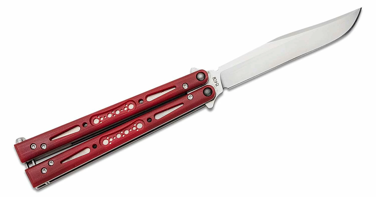 EPS Knives G10 Wraith Balisong Butterfly 4.6″ 154CM Satin Bowie Blade, Ruby G10 Handles – Bushing Pivot 4 EPS Knives G10 Wraith Balisong Butterfly 4.6″ 154CM Satin Bowie Blade, Ruby G10 Handles – Bushing Pivot - Image 2