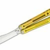 Heibel Knives Invictus Balisong #101 Butterfly Knife 4.75″ RWL-34 Stonewashed Harpoon Blade, Gold Integral Tapered Full Channel Titanium Handles -SANFORD CUSTOM KNIVES Sales HEIINV101 1