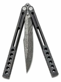 Heibel Knives Invictus Balisong #102 Butterfly Knife 4.75″ RWL-34 Acid Washed Harpoon Blade, Blackened Integral Tapered Full Channel Titanium Handles -SANFORD CUSTOM KNIVES Sales HEIINV102 3