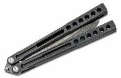 Heibel Knives Invictus Balisong #102 Butterfly Knife 4.75″ RWL-34 Acid Washed Harpoon Blade, Blackened Integral Tapered Full Channel Titanium Handles -SANFORD CUSTOM KNIVES Sales HEIINV102 4