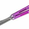 Heibel Knives Invictus Balisong #104 Butterfly Knife 4.75″ RWL-34 Acid Washed Harpoon Blade, Violet Integral Tapered Full Channel Titanium Handles