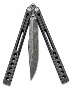 Heibel Knives Invictus Balisong #106 Butterfly Knife 4.75″ RWL-34 Acid Washed Harpoon Blade, Blackened Integral Tapered Full Channel Titanium Handles -SANFORD CUSTOM KNIVES Sales HEIINV106 3