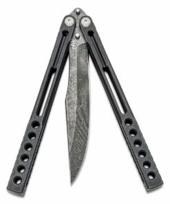 Heibel Knives Invictus Balisong #108 Butterfly Knife 4.75″ RWL-34 Acid Washed Harpoon Blade, Blackened Integral Tapered Full Channel Titanium Handles -SANFORD CUSTOM KNIVES Sales HEIINV108 3