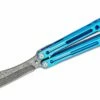 Heibel Knives Invictus Balisong #110 Butterfly Knife 4.75″ RWL-34 Acid Washed Harpoon Blade, Blue Integral Tapered Full Channel Titanium Handles -SANFORD CUSTOM KNIVES Sales HEIINV110 1
