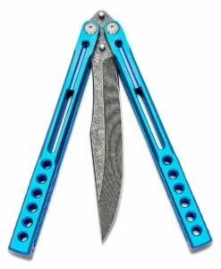 Heibel Knives Invictus Balisong #110 Butterfly Knife 4.75″ RWL-34 Acid Washed Harpoon Blade, Blue Integral Tapered Full Channel Titanium Handles 8 Heibel Knives Invictus Balisong #110 Butterfly Knife 4.75″ RWL-34 Acid Washed Harpoon Blade, Blue Integral Tapered Full Channel Titanium Handles -SANFORD CUSTOM KNIVES Sales HEIINV110 3