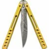 Heibel Knives Invictus Balisong #112 Butterfly Knife 4.75″ RWL-34 Acid Washed Harpoon Blade, Gold Integral Tapered Full Channel Titanium Handles -SANFORD CUSTOM KNIVES Sales HEIINV112 3