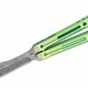 Heibel Knives Invictus Balisong #116 Butterfly Knife 4.75″ RWL-34 Acid Washed Harpoon Blade, Green Integral Tapered Full Channel Titanium Handles -SANFORD CUSTOM KNIVES Sales HEIINV116 1